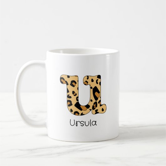 Leopard Print Initiaal u Onderkast en Naam Koffiemok (Links)