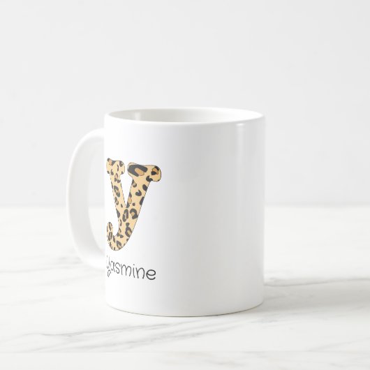 Leopard Print Initiaal y Lowercase en naam Koffiemok (Voorkant links)