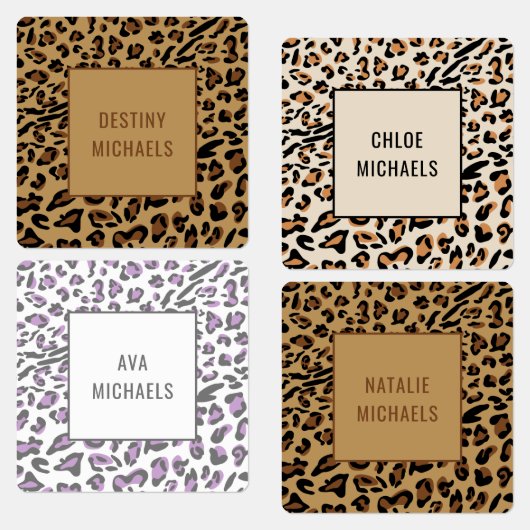 Leopard Print Kleur Gecodeerd Ijzer op naam Labels (Groep)