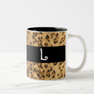 Leopard Print L monogram initialen Koffie Mok Cup