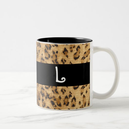 Leopard Print L monogram initialen Koffie Mok Cup (Rechts)
