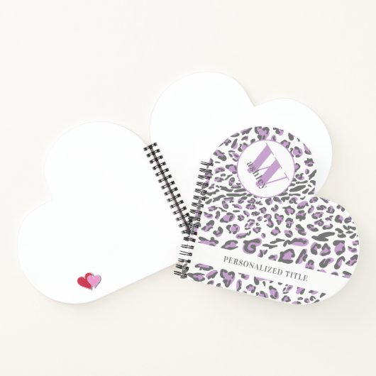 Leopard Print Lila grijs monogrammed Heart Shaped Notitieboek (Binnen)