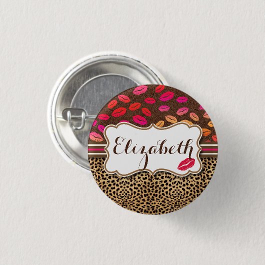 Leopard Print Lips Kisses Personalized Ronde Button 3,2 Cm (Voorkant /achterkant)