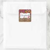 Leopard Print Lips Kisses Personalized Vierkante Sticker (Tas)