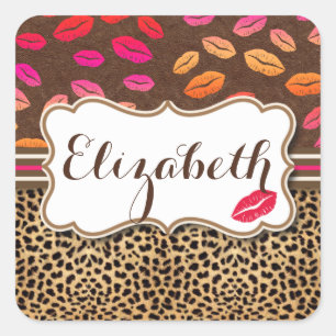 Leopard Print Lips Kisses Personalized Vierkante Sticker