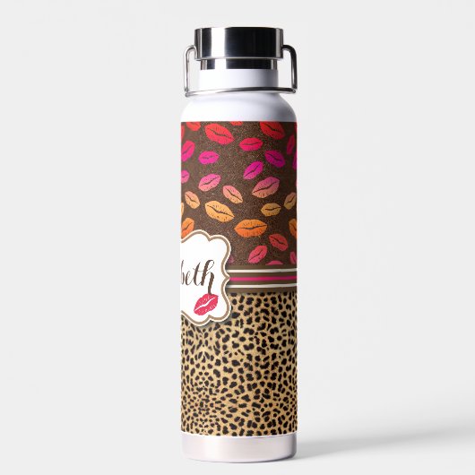 Leopard Print Lips Kisses Personalized Waterfles (Achterkant)