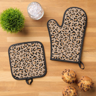 Leopard Print, luipspuiten, bruine luipaard Ovenwant & Pannenlap Set