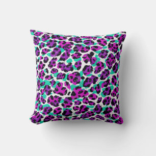 Leopard Print Magenta Roze Blauwgroen Blauw Kussen