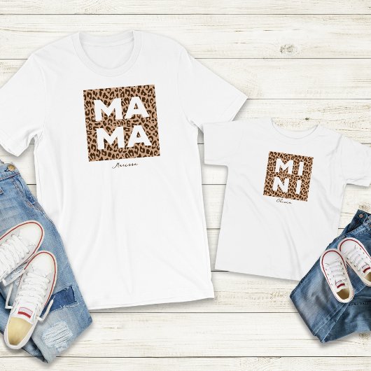 Leopard Print Mama en Mini Matching Outfit T-shirt