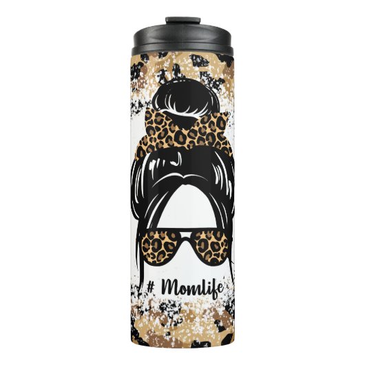 Leopard Print Messy Bun #Momlife Thermosbeker (Voorkant)