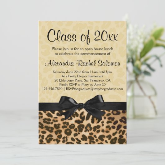 Leopard Print met Bow Afstuderen/partijuitnodiging Kaart (Staand voorkant)