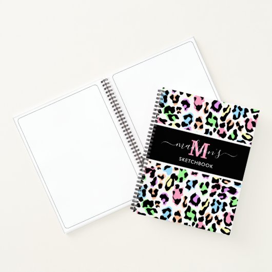Leopard Print Monogram Artiest Sketchbook Notitieboek (Binnen)