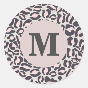 Leopard Print Monogram Classic Pink Oerwoud Party Ronde Sticker