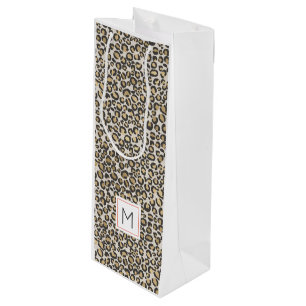 Leopard Print Monogram INITIAAL Chic Animal Wijn Cadeautas