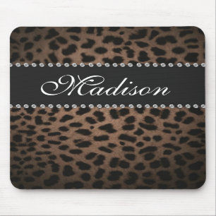 Leopard Print Monogram Rhinestone Bling Muismat