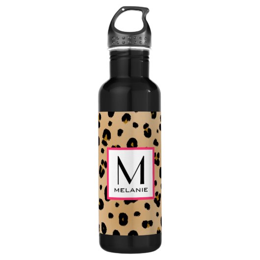 Leopard Print Monogram Waterfles (Voorkant)