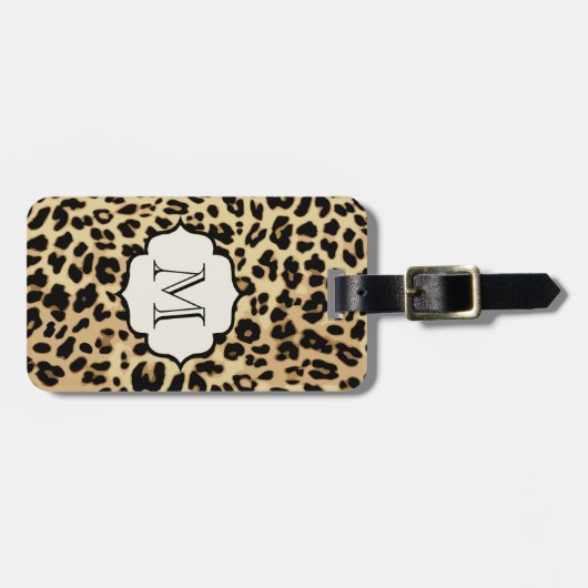 Leopard Print Monogrammed Enkele Initiaal Bagagelabel (Voorkant horizontaal)