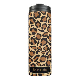 Leopard Print Naadloze Patroon Aangepaste Naam Thermosbeker
