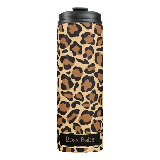 Leopard Print Naadloze Patroon Aangepaste Naam Thermosbeker (Voorkant)