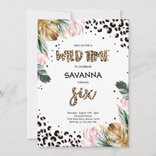 Leopard Print Oerwoud Safari 6e Verjaardagsfeest Kaart (Voorkant)