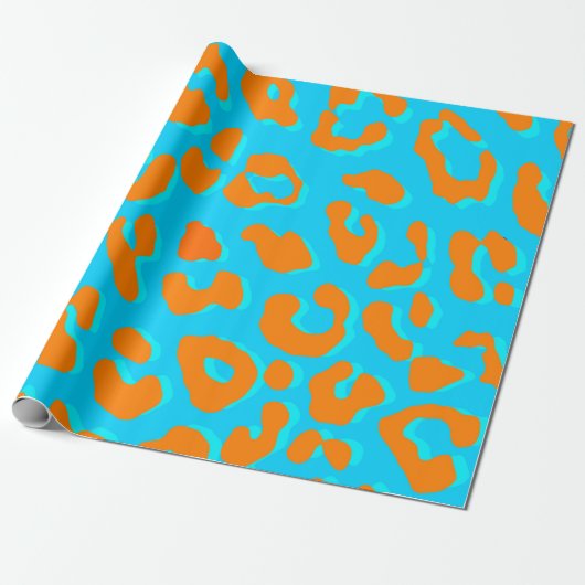 Leopard Print Oranje Blue Cadeaupapier (Uitgerold)