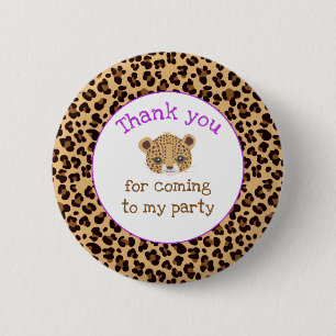 Leopard Print Paarse Quatrefoil 'Bedankt' Ronde Button 5,7 Cm