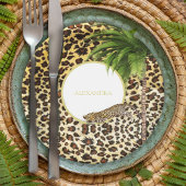 Leopard Print Patroon Elegant Palm Personal Papieren Bordje