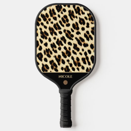 Leopard Print Pattern Black & Tan Light Brown Pickleball Paddle (Voorkant)