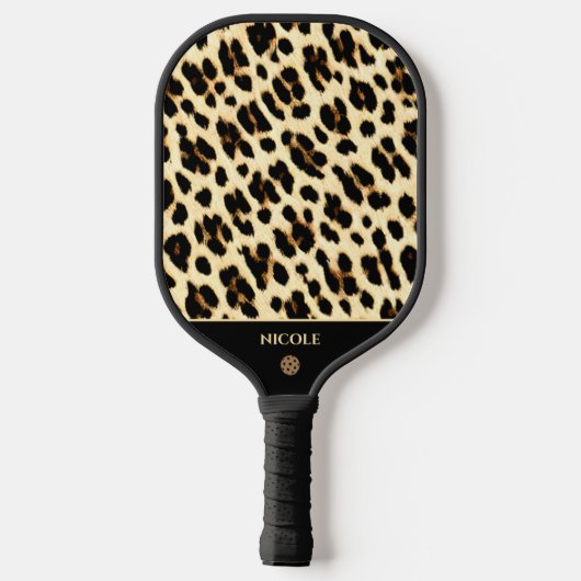 Leopard Print Pattern Black & Tan Light Brown Pickleball Paddle (Achterkant)