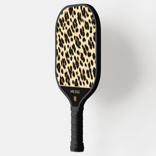 Leopard Print Pattern Black & Tan Light Brown Pickleball Paddle (Links)