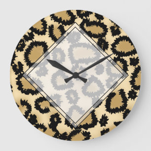 Leopard Print Pattern, Bruin en Zwart. Grote Klok