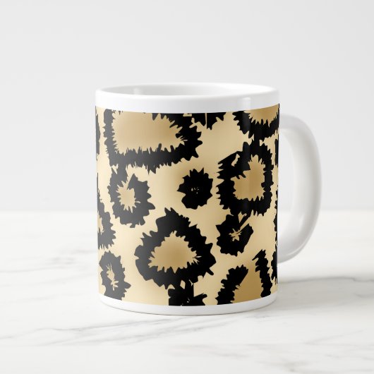Leopard Print Pattern, Bruin en Zwart. Jumbo Mok (Voorkant rechts)