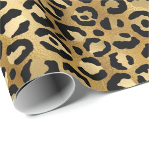 Leopard Print Pattern in Gold en Black Cadeaupapier