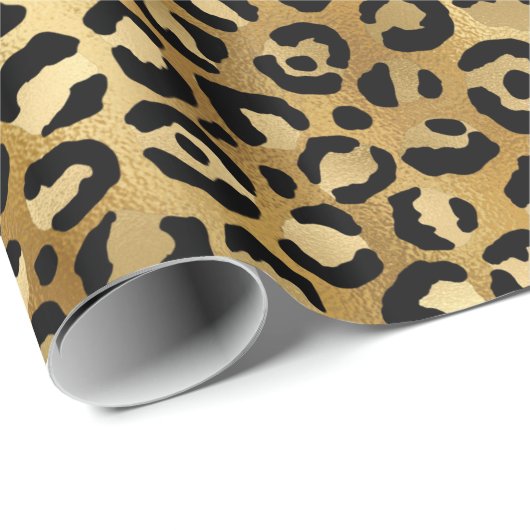 Leopard Print Pattern in Gold en Black Cadeaupapier (Rol Hoek)