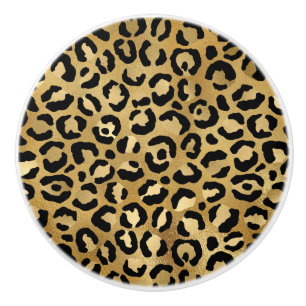 Leopard Print Pattern in Gold en Black Keramische Knop