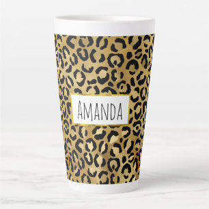 Leopard Print Pattern in Gold en Black Latte Mok
