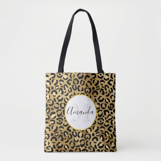 Leopard Print Pattern in Gold en Black Monogram Draagtas (Voorkant)