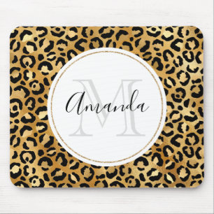 Leopard Print Pattern in Gold en Black Monogram Muismat