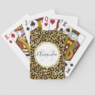 Leopard Print Pattern in Gold en Black Monogram Pokerkaarten