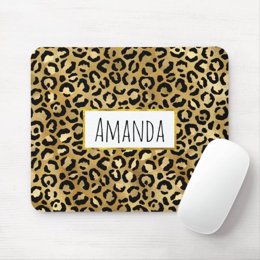 Leopard Print Pattern in Gold en Black Muismat (Met muis)