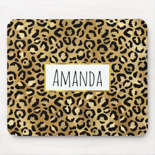 Leopard Print Pattern in Gold en Black Muismat (Voorkant)