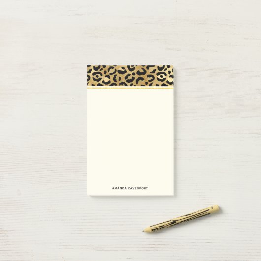 Leopard Print Pattern in Gold en Black Post-it® Notes (Op bureau)