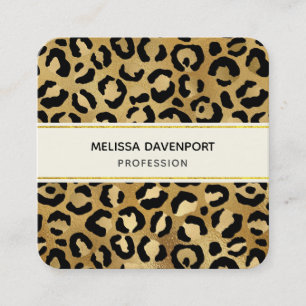 Leopard Print Pattern in Gold en Black Vierkante Visitekaartje