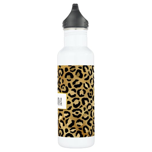 Leopard Print Pattern in Gold en Black Waterfles (Rechts)