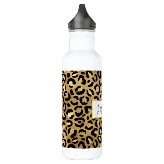 Leopard Print Pattern in Gold en Black Waterfles (Links)