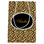 Leopard Print Pearls & Name Monogram Medium Cadeauzakje (Achterkant)