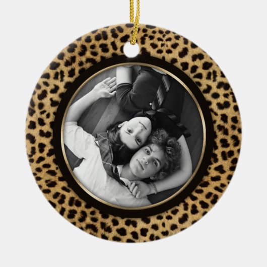 Leopard Print Photo Ornament Wedding Keepslag (Voorkant)