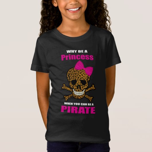 Leopard Print Pink Bow Pirate Princess Skull T-shirt (Voorkant)