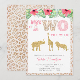 Leopard Print Pink en Gold 2e verjaardag Safari Kaart