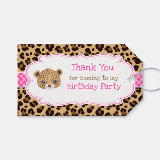 Leopard Print Pink Quatre folie "Bedankt" Label Cadeaulabel (Voorkant (Horizontaal))